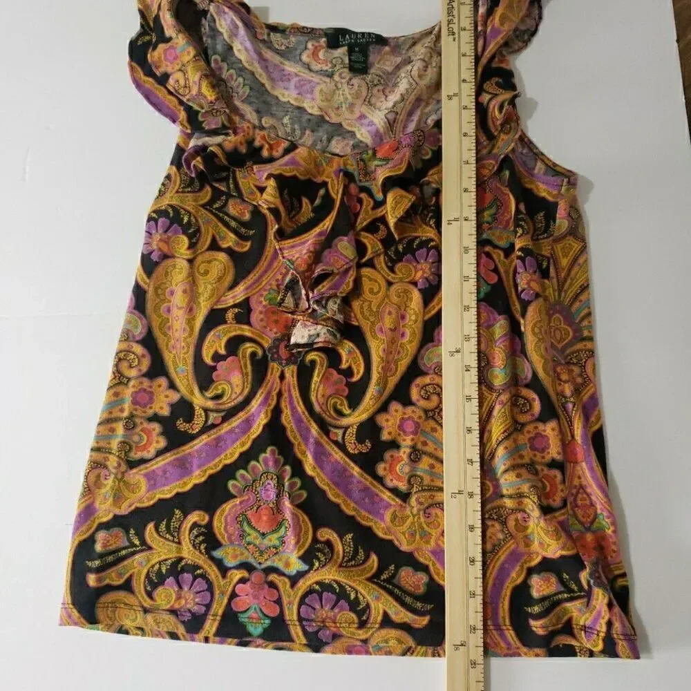 Ralph Lauren Colorful Paisley Sleeveless Top Drape Neck Cotton M - Picture 9 of 10